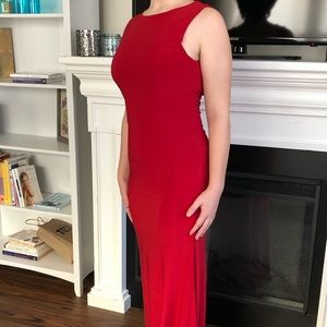 Red floor length sleeveless dress by Club L London